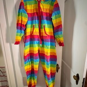 Rainbow Striped Onesie, cozy jumpsuit in cotton, M